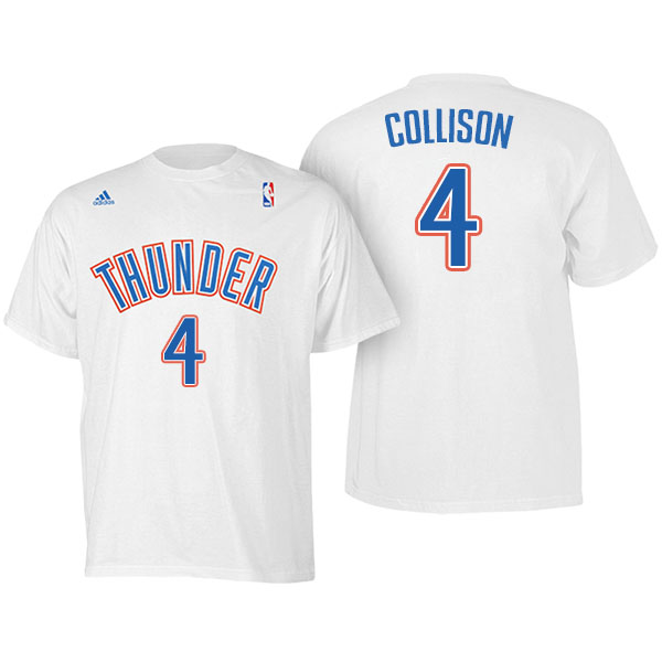 Men's  Nick Collison Oklahoma City Thunder Adidas Net Number White T-shirt