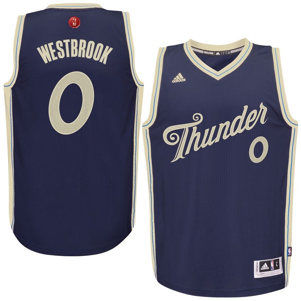 Men's  Thunder #0 Russell Westbrook Navy Christmas Jersey