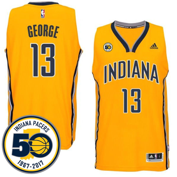 Men's  Indiana Pacers# 13 Paul George 50th Anniversary Gold Jersey