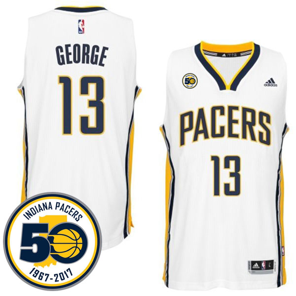 Men's  Indiana Pacers# 13 Paul George 50th Anniversary White Jersey