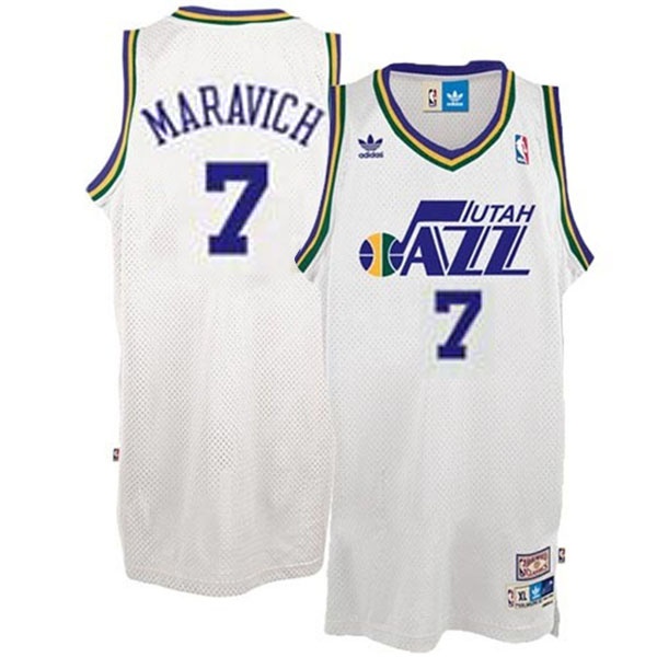 Men's  Pete Maravich Jazz #7 White Jersey