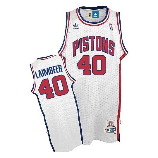 Men's  Pistons #40 Bill Laimbeer Throwback White Jersey