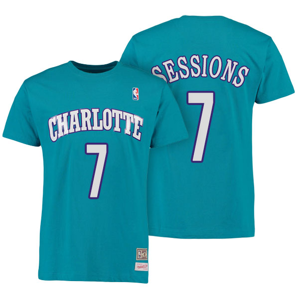 Men's  Ramon Sessions Charlotte Hornets Mitchell Ness Hardwood Classics Name Number Teal T-shirt