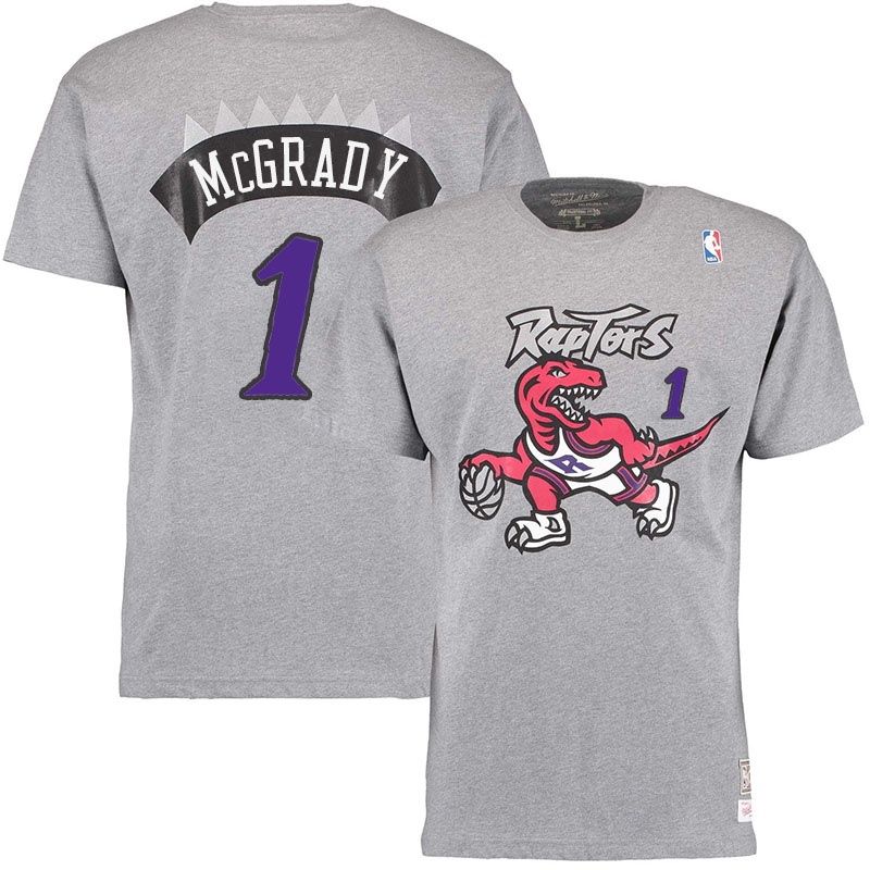 Men's  Raptors #1 Tracy McGrady Hardwood Classics T-Shirt Grey