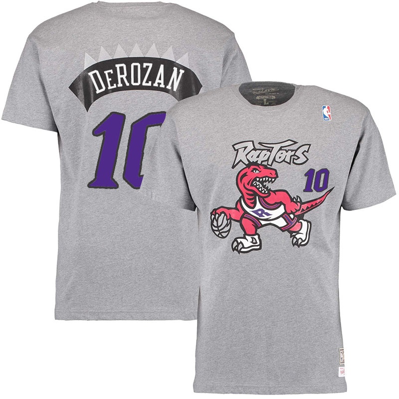 Men's  Raptors #10 DeMar DeRozan Hardwood Classics Sleeves T-Shirt Grey