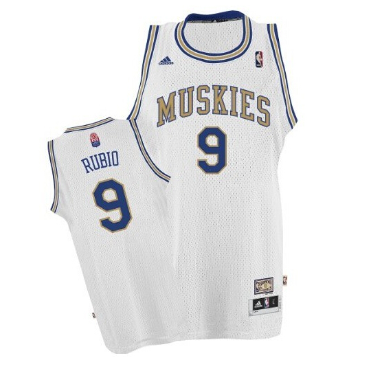 Men's  Ricky Rubio Minnesota Muskies #9 ABA Wihte Retro Jersey