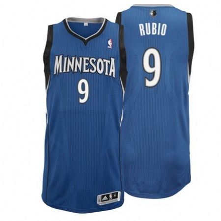 Men's  Minnesota Timberwolves #9 Ricky Rubio Road Blue Authentic Jersey