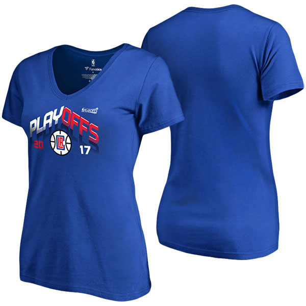 Women's Los Angeles Clippers Fanatics Branded 2017 NBA Playoffs Participant Triangle Slim Fit V-Neck Royal T-shirt