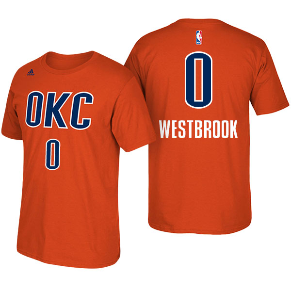 Men's  Russell Westbrook Oklahoma City Thunder Adidas Net Number Orange T-shirt