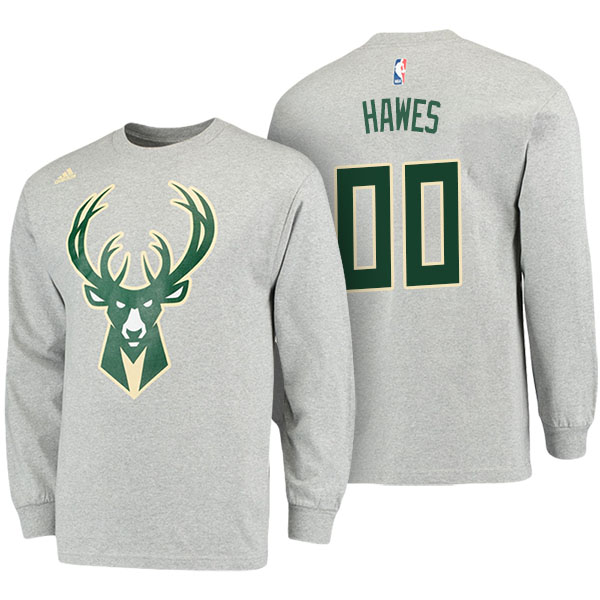 Men's  Spencer Hawes Milwaukee Bucks Name Number Adidas Gray Long Sleeve T-shirt