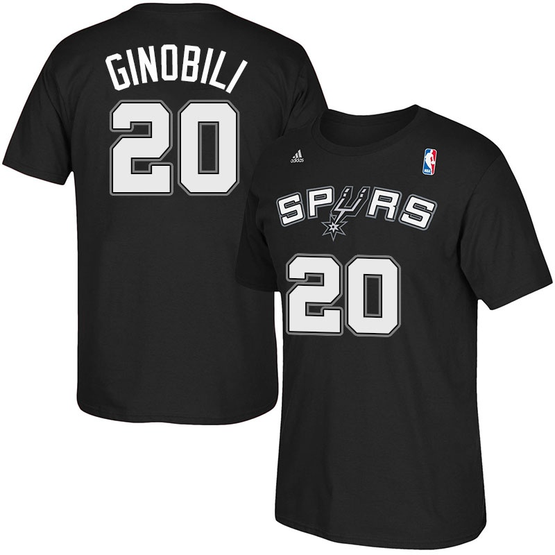 Men's  Spurs #20 Manu Ginobili Road Sleeve T-shirt Black