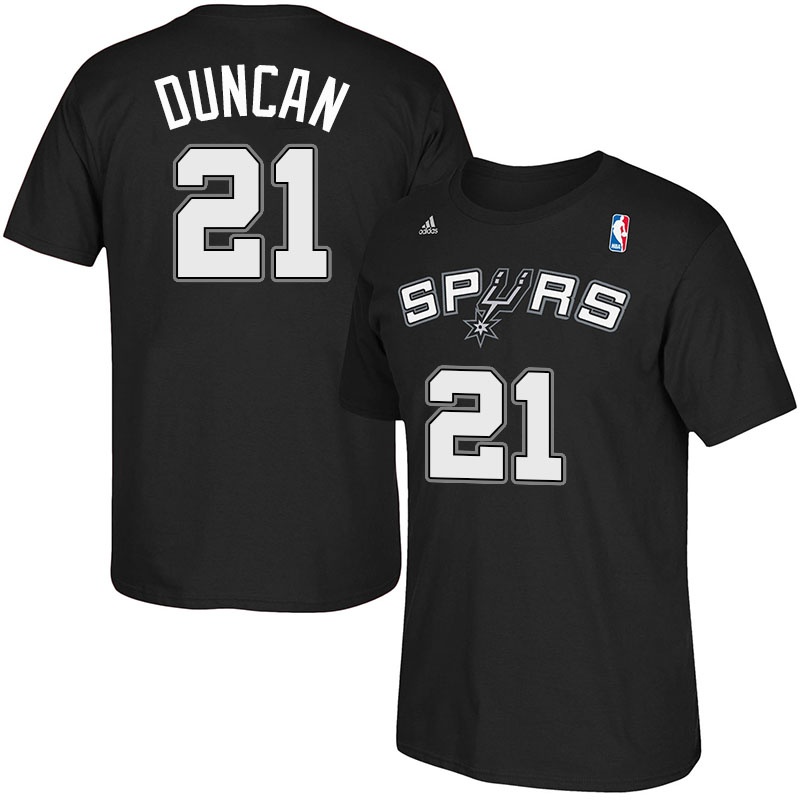 Men's  Spurs #21 Tim Duncan Road Sleeve T-shirt Black