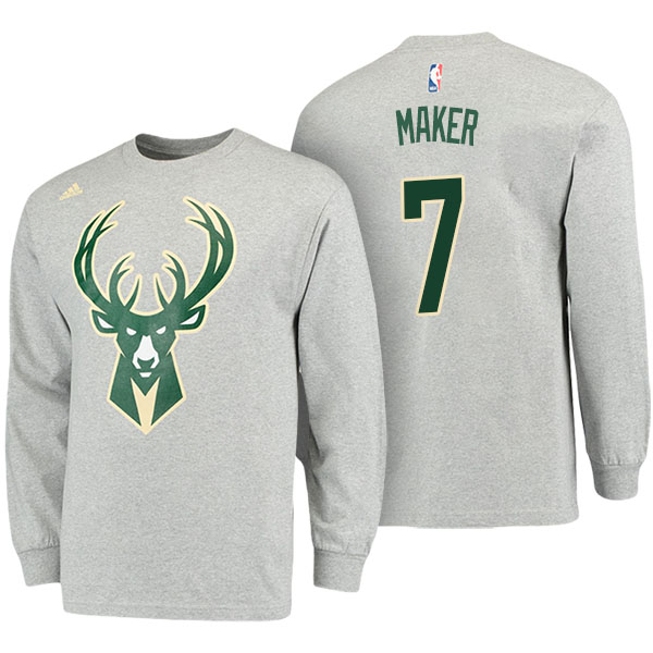 Men's  Thon Maker Milwaukee Bucks Name Number Adidas Gray Long Sleeve T-shirt