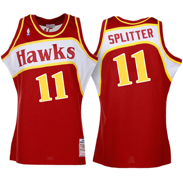 Men's  Tiago Splitter Atlanta Hawks Hardwood Classics Authentic Throwback Red-white Jersey