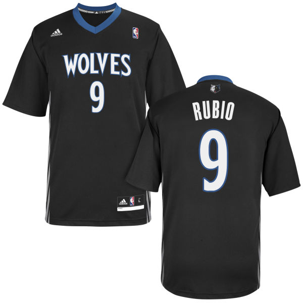 Men's  Ricky Rubio Timberwolves Lights Out Black Sleeved Jersey