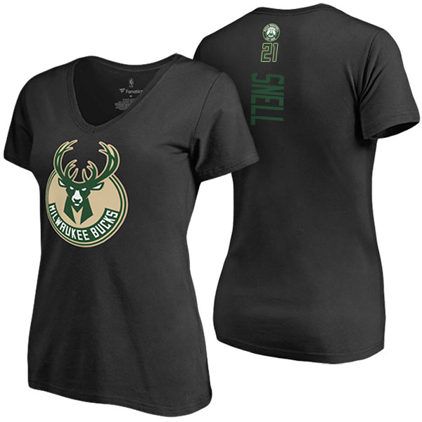 Women's Tony Snell Milwaukee Bucks Classic Fit Backer Name Number V-Neck Black T-shirt