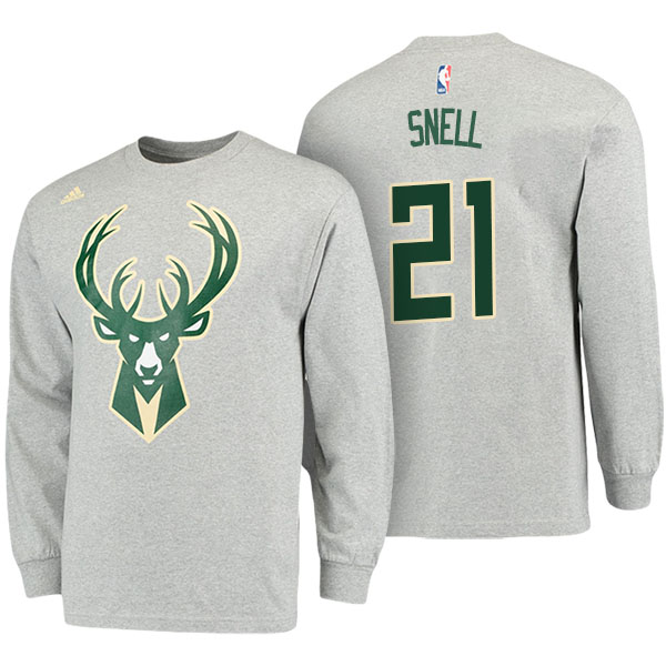 Men's  Tony Snell Milwaukee Bucks Name Number Adidas Gray Long Sleeve T-shirt