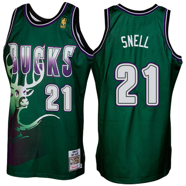 Men's  Tony Snell Milwaukee Bucks 1996-1997 Hardwood Classics Throwback Authentic Mitchell and Ness Green Jersey