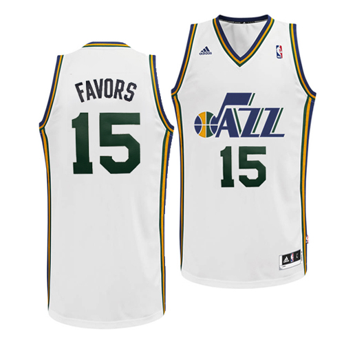 Men's  Utah Jazz #15 Derrick Favors Home White Swingman Jersey