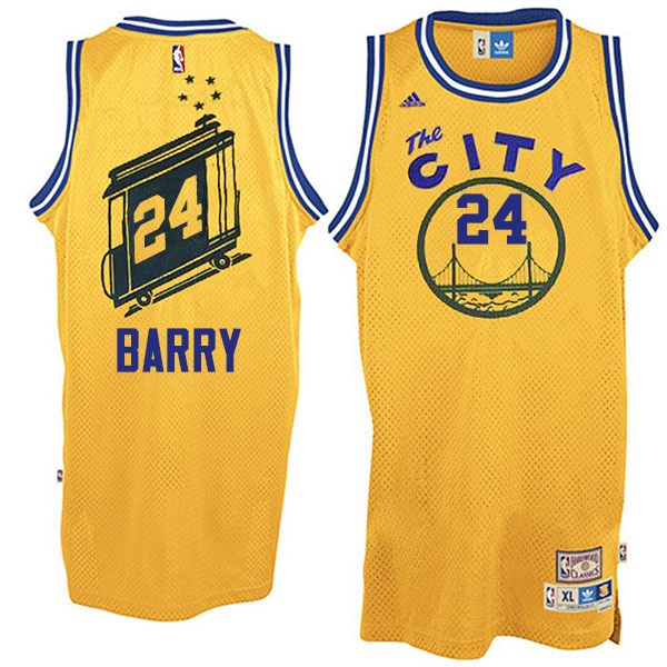 Men's  Warriors #24 Rick Barry The City Throwback Jersey Yellow