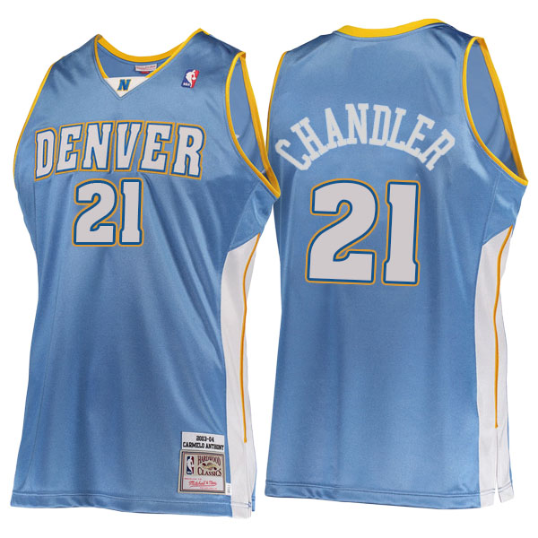 Men's  Wilson Chandler Denver Nuggets Hardwood Classics 2003-09 Road Authentic Mitchell Ness Blue Jersey