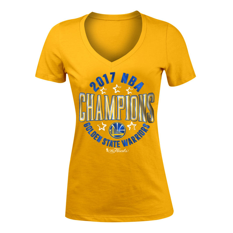 Women's 2017 NBA Finals Champions Baby Jersey V-Neck Gold T-Shirt