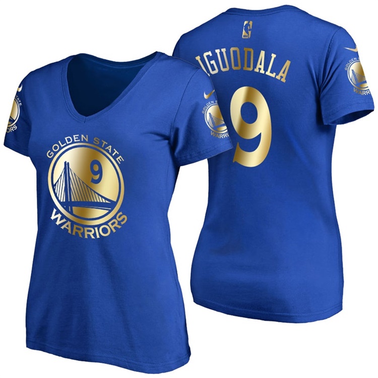 Women's Andre Iguodala Golden State Warriors #9 Gold 2017 NBA Finals Royal Name & Number T-Shirt