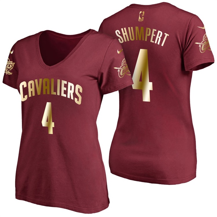 Women's Iman Shumpert Cleveland Cavaliers #4 Gold 2017 NBA Finals Wine Name & Number T-Shirt