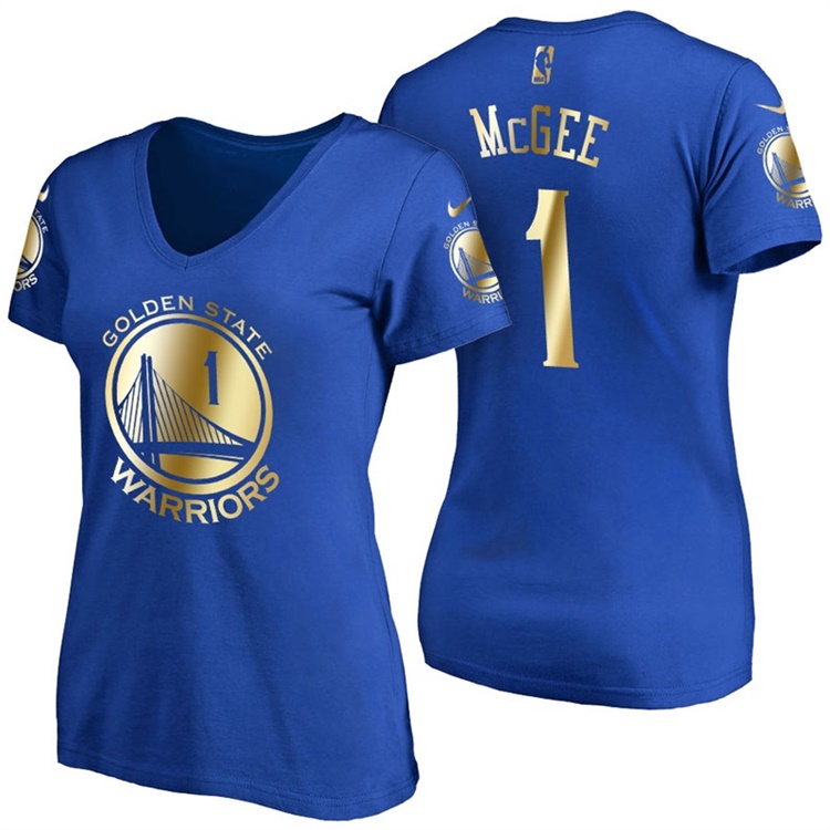 Women's JaVale McGee Golden State Warriors #1 Gold 2017 NBA Finals Royal Name & Number T-Shirt