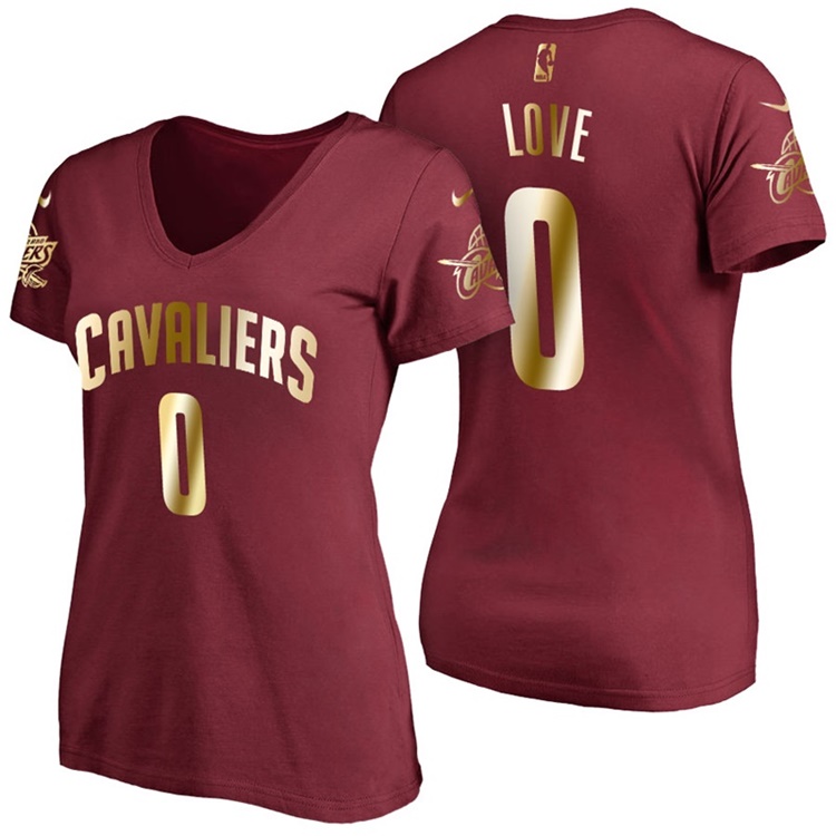 Women's Kevin Love Cleveland Cavaliers #0 Gold 2017 NBA Finals Wine Name & Number T-Shirt