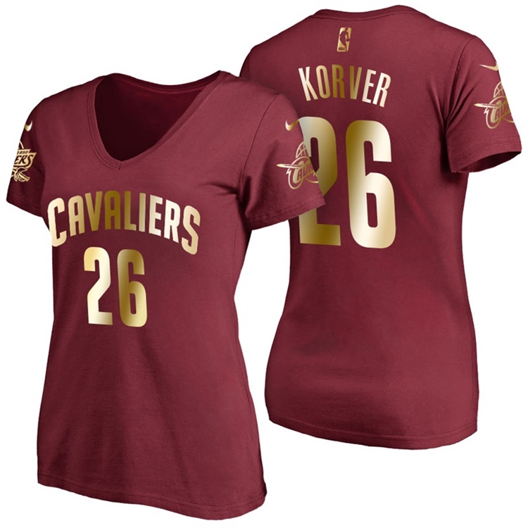 Women's Kyle Korver Cleveland Cavaliers #26 Gold 2017 NBA Finals Wine Name & Number T-Shirt