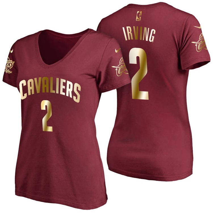 Women's Kyrie Irving Cleveland Cavaliers #2 Gold 2017 NBA Finals Wine Name & Number T-Shirt