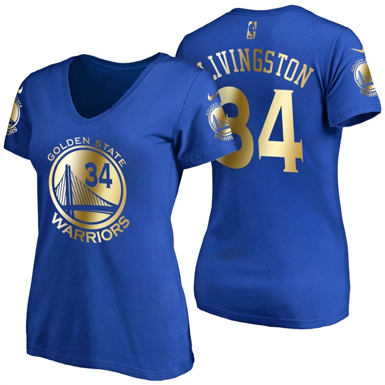 Women's Shaun Livingston Golden State Warriors #34 Gold 2017 NBA Finals Royal Name & Number T-Shirt