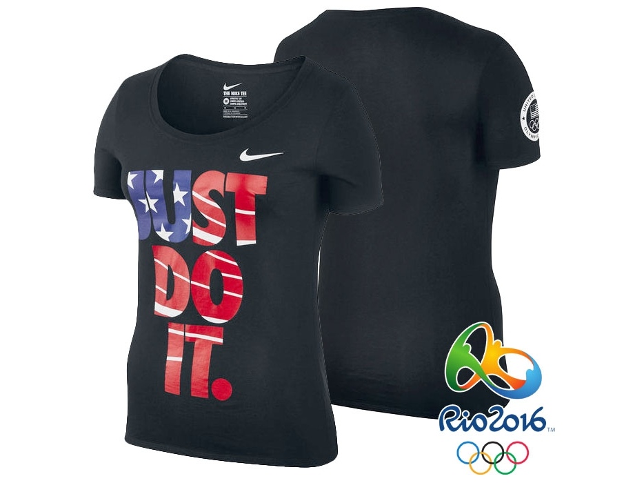 Women's USA Rio 2016 Olympics USA Team Just Do It Flag Black T-Shirt