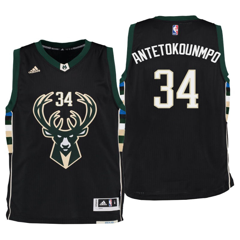  Youth Milwaukee Bucks# 34 Giannis Antetokounmpo Black Jersey