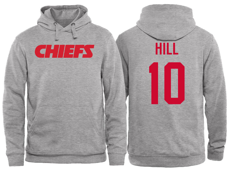 Kansas City Chiefs #10 Tyreek Hill Gray Name & Number Logo Pullover Hoodie