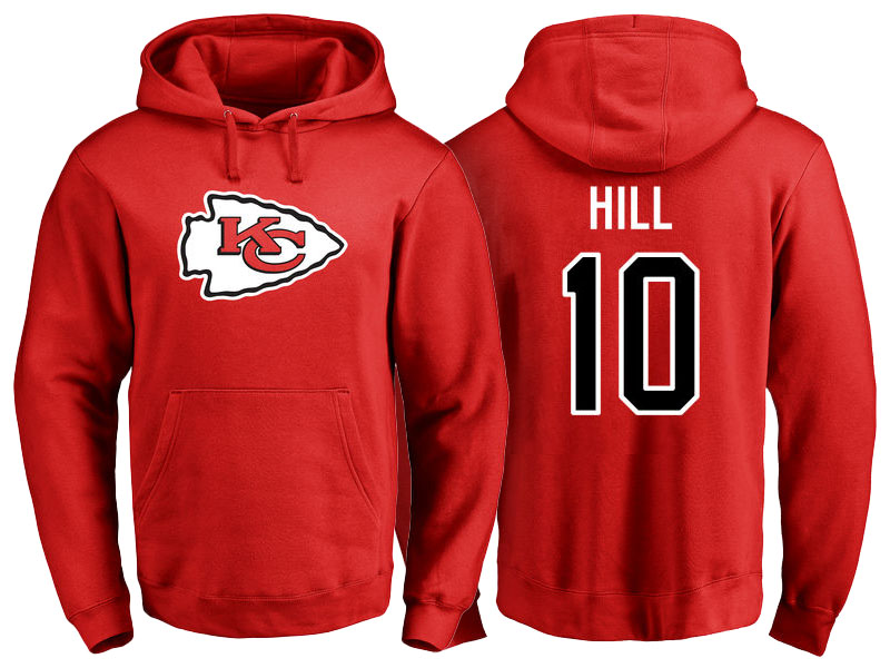 Kansas City Chiefs #10 Tyreek Hill Red Name & Number Logo Pullover Hoodie