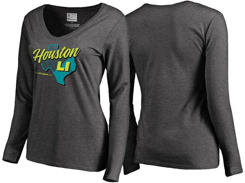 Super Bowl LI Houston Texans Charcoal Hometown V-Neck Long Sleeve T-Shirt