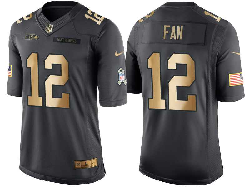 Seahawks #12 12th Fan Anthracite 2016 Christmas Gold Salute to Service Jersey