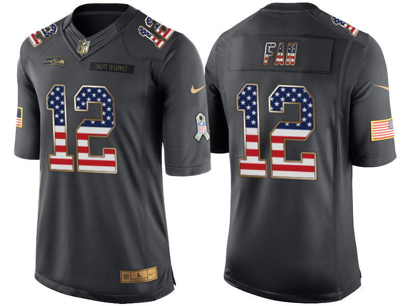 Seattle Seahawks #12 12th Fan Anthracite Salute to Service USA Flag Fashion Jersey