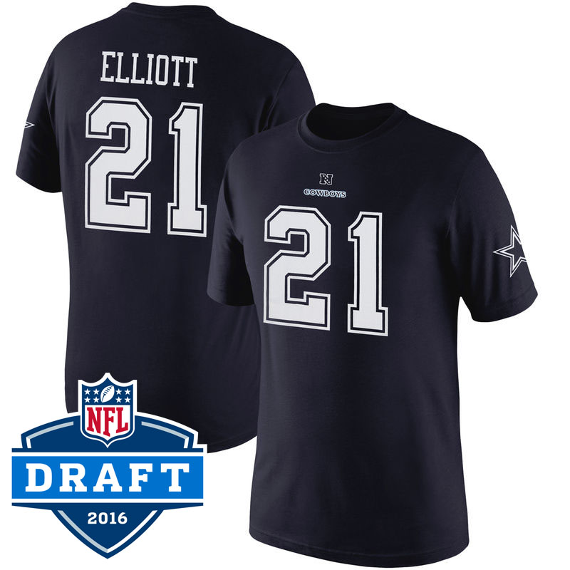 Dallas Cowboys #21 Ezekiel Elliott Navy 2016 Draft Pick Name & Number T-Shirt