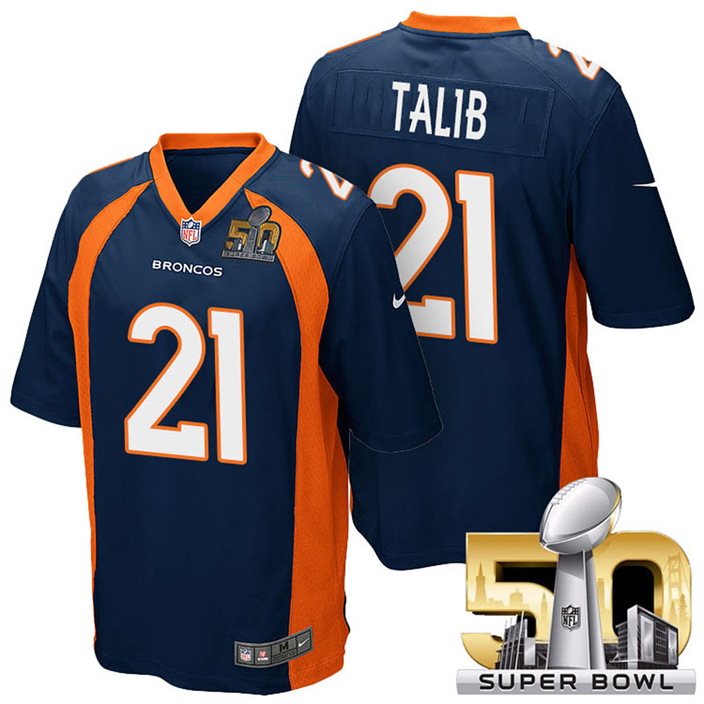 AFC Champions Denver Broncos #21 Aqib Talib Navy Blue 2016 Super Bowl 50 Elite Jersey