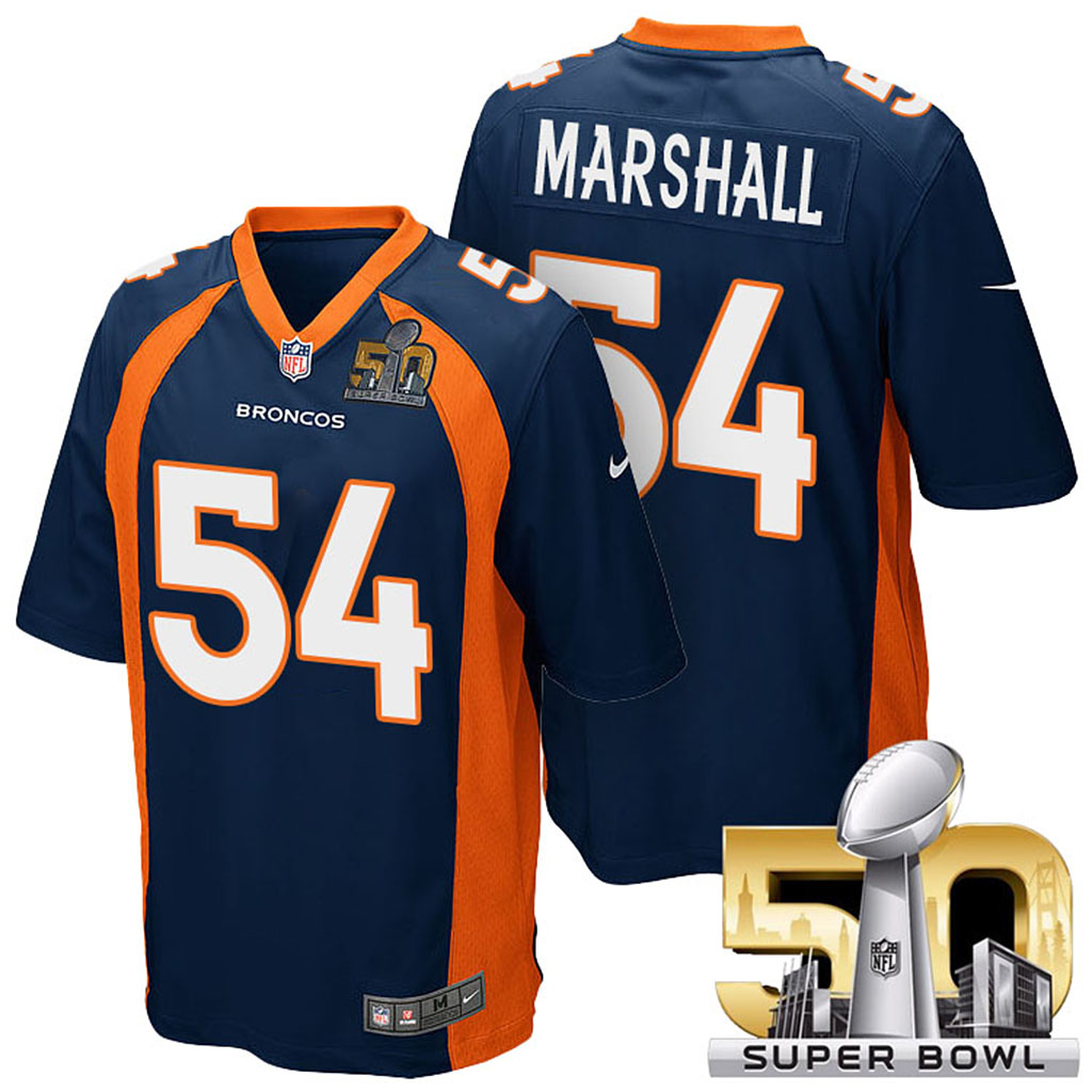 Denver Broncos #54 Brandon Marshall Navy Blue 2016 Super Bowl 50 Elite Jersey