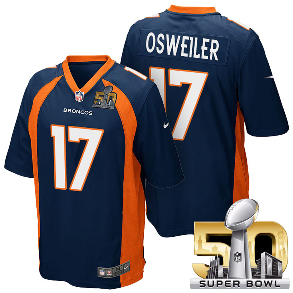 Denver Broncos #17 Brock Osweiler Navy Blue 2016 Super Bowl 50 Elite Jersey