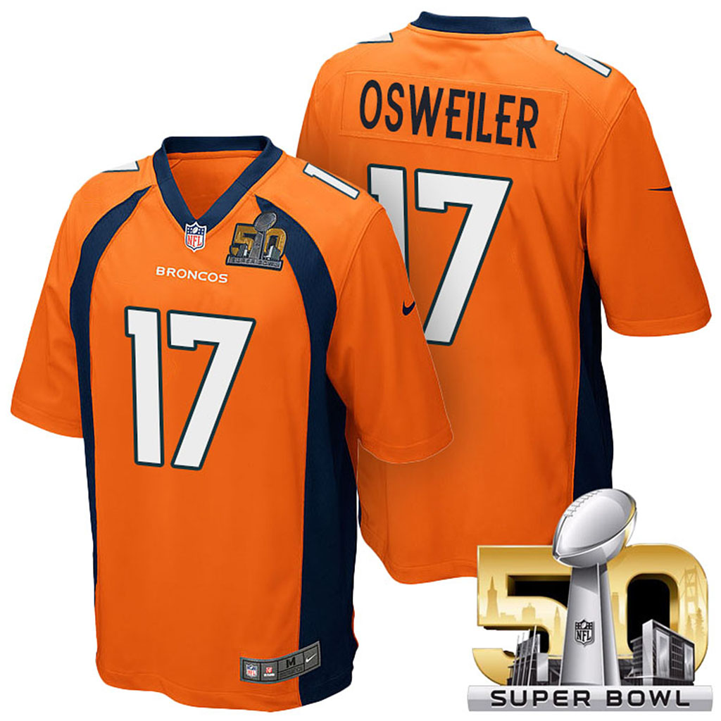 AFC Champions Denver Broncos #17 Brock Osweiler Orange 2016 Super Bowl 50 Elite Jersey