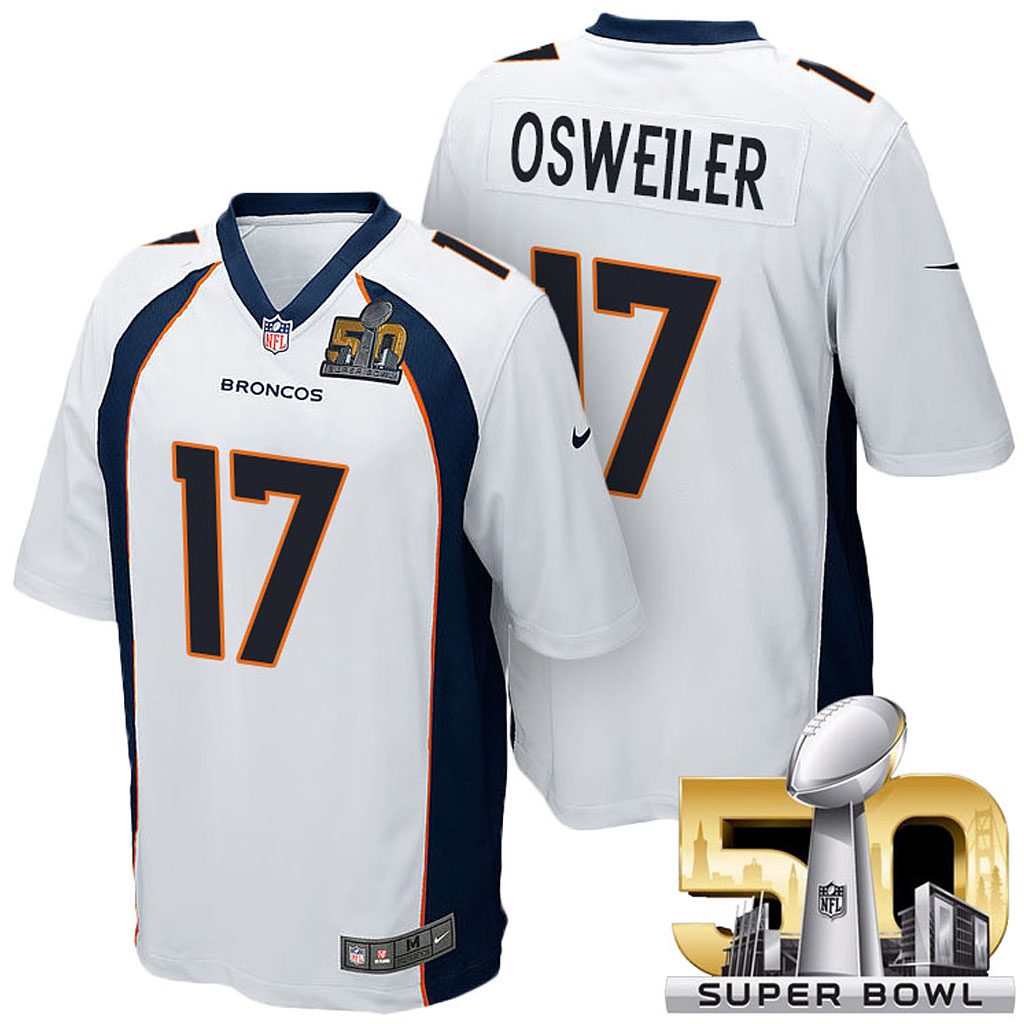 AFC Champions Denver Broncos #17 Brock Osweiler White 2016 Super Bowl 50 Elite Jersey