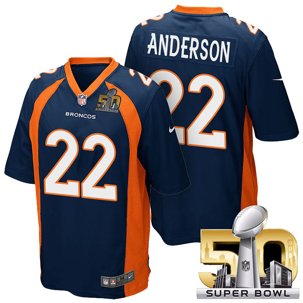 Denver Broncos #22 C.J. Anderson Navy Blue 2016 Super Bowl 50 Elite Jersey