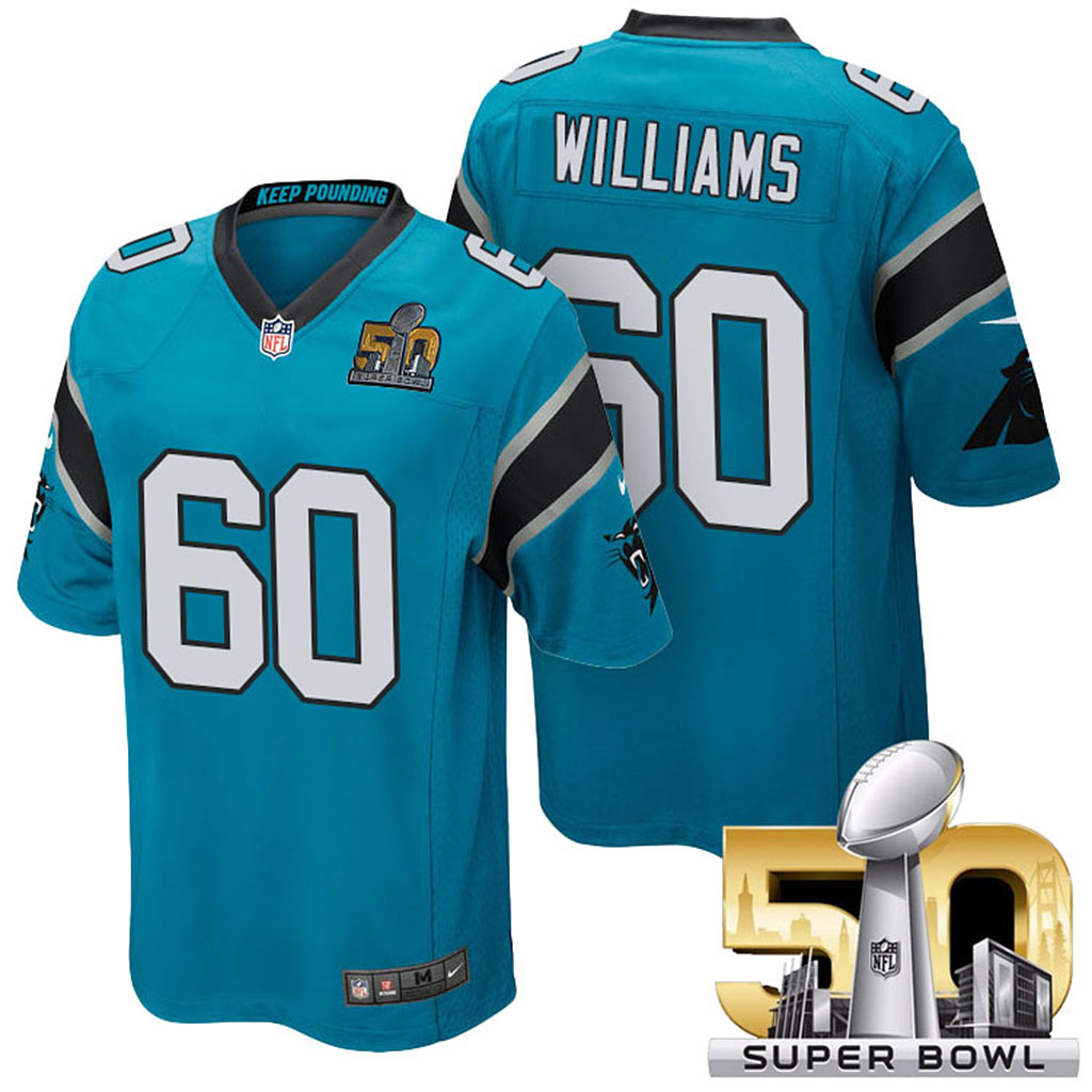 NFC Champions Carolina Panthers #60 Daryl Williams Blue 2016 Super Bowl 50 Elite Jersey