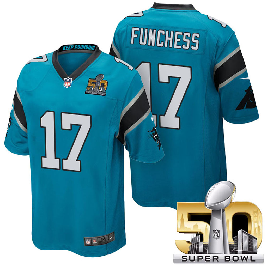 NFC Champions Carolina Panthers #17 Devin Funchess Blue 2016 Super Bowl 50 Elite Jersey