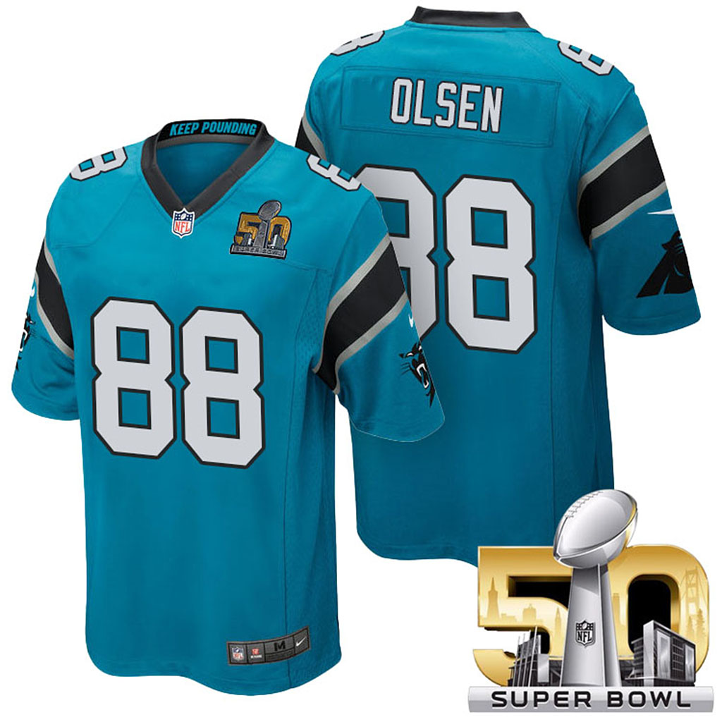 Carolina Panthers #88 Greg Olsen Blue 2016 Super Bowl 50 Elite Jersey